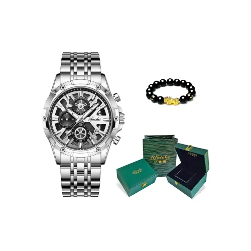 JIFEISHI Кварцевый механизм ремешок из нержавеющей стали черный циферблат мужские часы