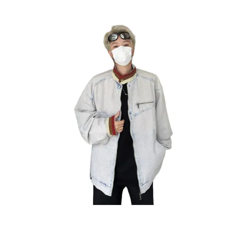 KAIZZGAO Белый Синий Мужской Джинсовый Куртка