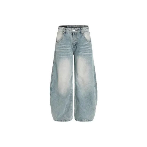 NRXX Мужская одежда Американский винтаж Промытый Состаривание Джинсы Студенты Прямой крой Широкие брюки Драпированный Этаж Длина Мужская