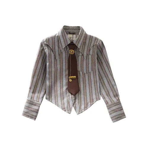 SYEEE WITH U Серый Синий Полосы Женская Рубашка