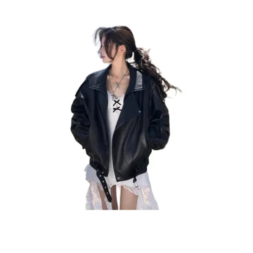 HKPXR Черный Женские Кожаные Куртки