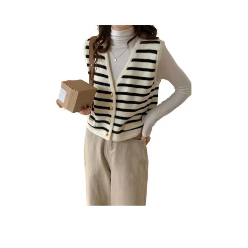 STYUW Черно-белые полосы Один Жилет Женские Трикотаж