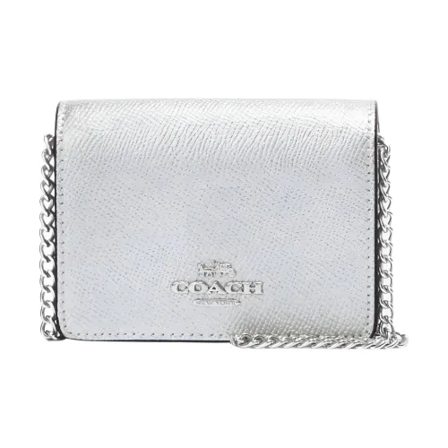 COACH Крестообразная текстура кожа через плечо сумка цепочка кошелек мини женский металл серебряный