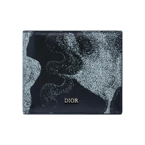 DIOR PETER DOIG Коллаборация Гладкая коровья кожа Кошелек Мужской Синий