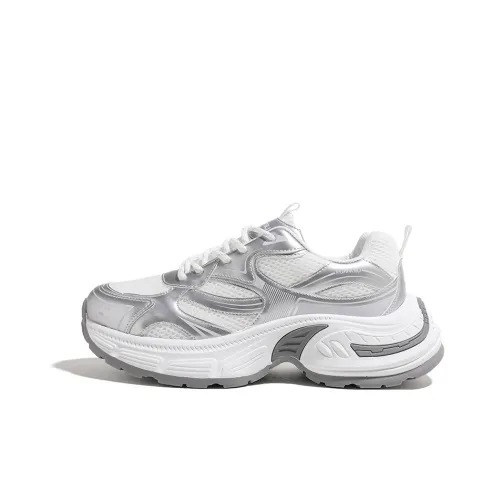 HUANQIU Противоскользящий Дышащий Увеличивающий высоту Низкий Топ Кроссовки с Толстой Подошвой Son Женские Серебряный Серый