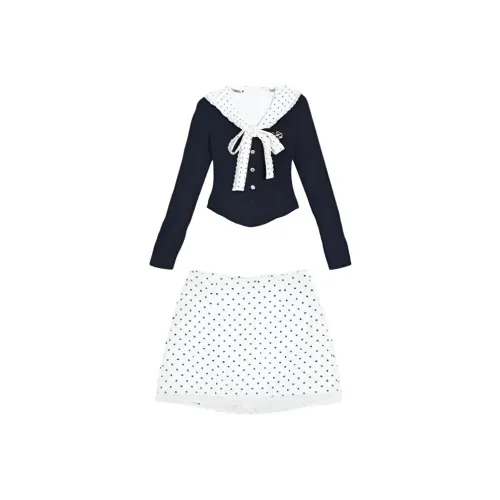 MO VOICE Черный топ + Юбка с горошком длина до середины женский комплект с юбкой