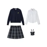 Зимний набор одежды: Простая юбка + рубашка + темно-синий свитер + галстук-бабочка