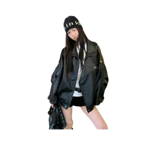 HKPXR Черный Женские Кожаные Куртки