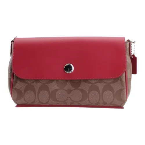 COACH Сумка через плечо с кожаными вставками женская розово-красный и темно-коричневый монограмма