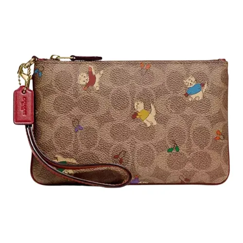 COACH Wristlet ICONIC Жаккард с утонченной телячьей кожей запястный клатч маленький женский коричневый