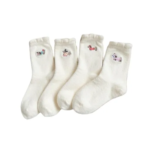 OEING Белый 4 Пачка Женские Носки MID до икры