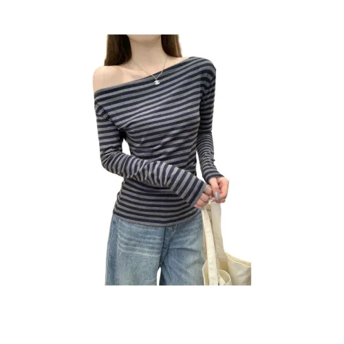 CASTLE WOODS Серый Синий Полосы Женская T-Рубашка