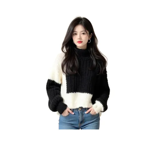 ZVJH Черный Белый Женский Трикотаж