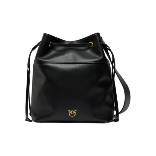 PINKO Love Birds series Корова Кожа Ведрообразная Сумка Плечевая Сумка Средний Размер Женский Черный