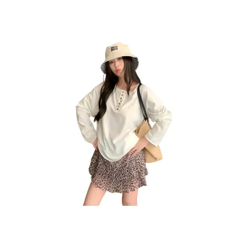 REMOULD Белый топ + Юбка с леопардовым принтом Женские комплекты с юбкой