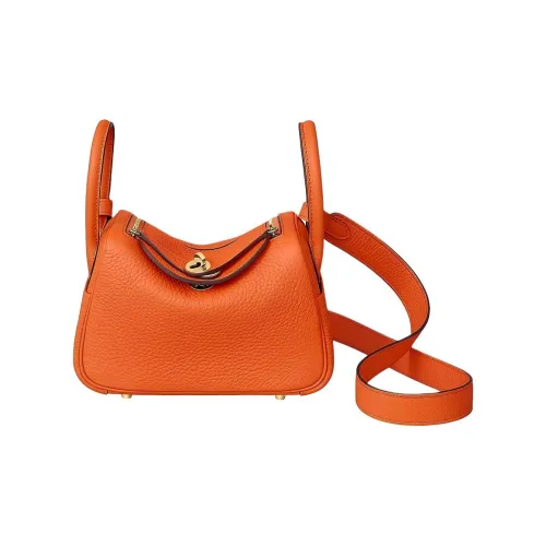 HERMES Lindy Taurillon Clemence Коровья кожа Сумка Сумка через плечо Сумка через плечо Мини Женская 9J Feu Пламенно-оранжевый