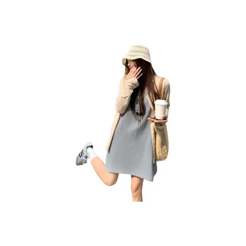 REMOULD Абрикос Кардиган + Светло-Синий Сарафан Женские Комплекты с Юбкой