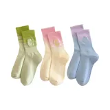 С вышивкой, носки Crew, упаковка из 3 пар (зеленый + розовый + фиолетовый)