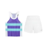 Пурпурно-зеленый топ без рукавов + белые штаны-бананка