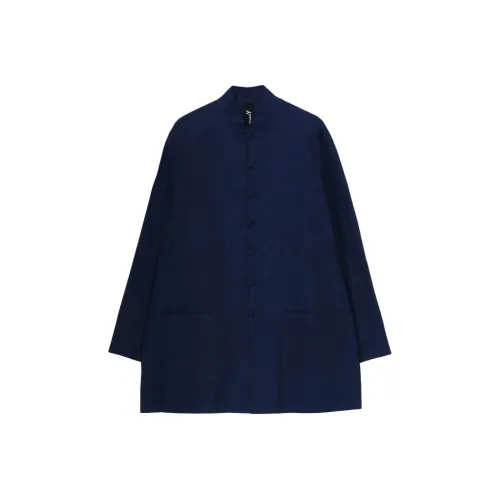 Yohji Yamamoto Ground Y совместный бренд Fw25 Индиго окрашенный хлопок лен SHEETING SHAKA пуговица воротник-стойка рубашка унисекс