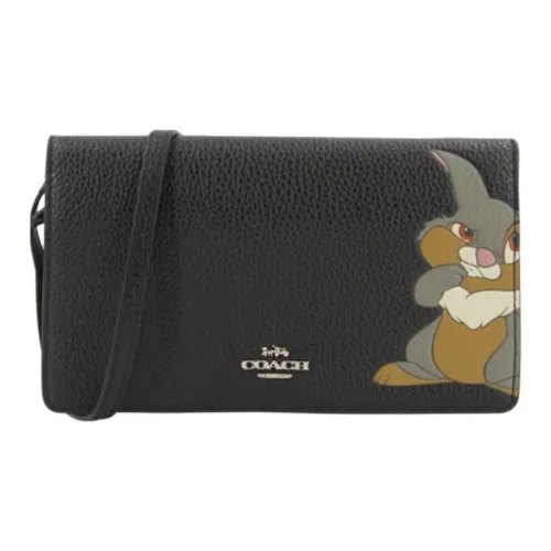 COACH Disney Collaboration Disney Foldover Кожа Маленькая Квадратная Сумка Сумка через плечо Маленькая Женская Черная