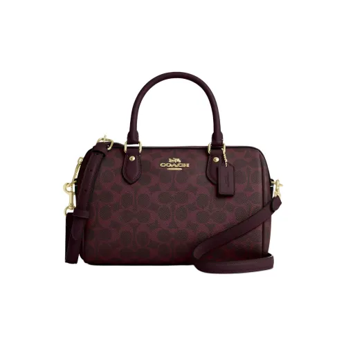 COACH Rowan Подпись Покрытая Холст Боулинг Сумка через плечо Сумка Сумка среднего размера Женская Черная Смородина