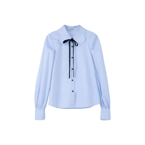 Fstudio Осенний Корейский стиль Уменьшающий Возраст Воротник Питера Пэна Сладкий стиль Рукав-буф Длинный Sleeved Рубашка Женские