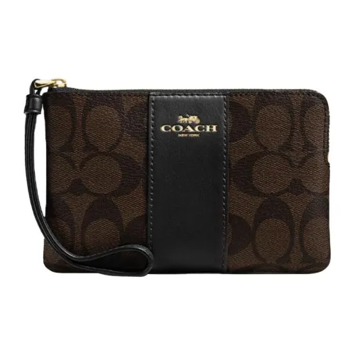 COACH Corner Zip Холст и Кожа Клатч Запястье Сумка Маленькая Сумочка Кошелек для Монеты Маленький Женский Темно-Коричневый