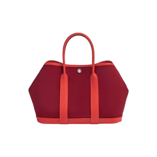 HERMES Garden Party Negonda Телячья кожа с Officier Canvas Садовая сумка Женская Камень-красный
