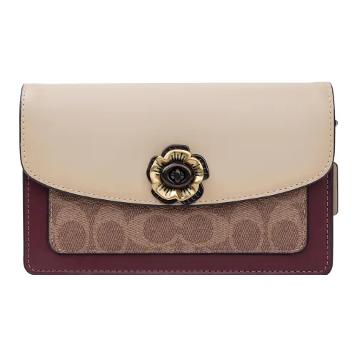 COACH Паркер Покрытый холст с телячьей кожей сумка с цепочкой сумка через плечо маленькая женский белый и монограмма