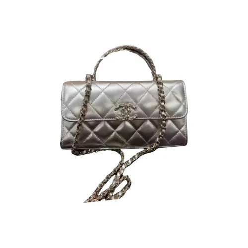 CHANEL Телячья кожа Сумка через плечо Сумка Women's Silver