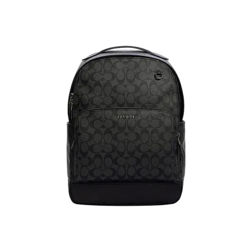 COACH Graham Покрытый холст с гладкой коровьей кожей большой рюкзак мужской угольно-черный