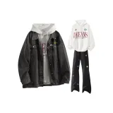 Серый+Белый Свитшот+Черные Штаны