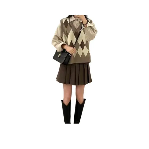 STYUW Аргайл Жилет Одиночная пара Жилет Женские Трикотаж