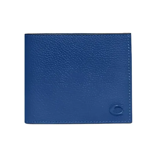 COACH Billfold Wallet Полированная текстура гальки коровья кожа держатель для документов мини мужской синий