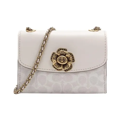 COACH Паркер Холст и Кожаная Сумка через плечо Маленькая Сумка на плечо Женская Розовая и Белая