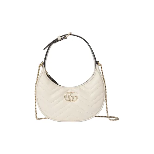 GUCCI GG Marmont Кожа Плечевая Сумка Сумка-Полумесяц Маленькая Женская Белая