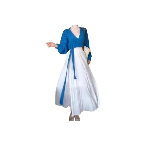 Белый свитер платье женские комплекты с юбкой