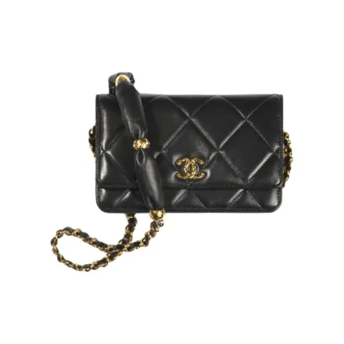 CHANEL WOC Полированный кошелек из овечьей кожи сумка через плечо женская черный