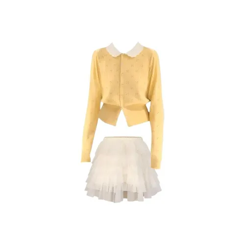 TIBINB Желтый топ + белая юбка женский комплект с юбкой