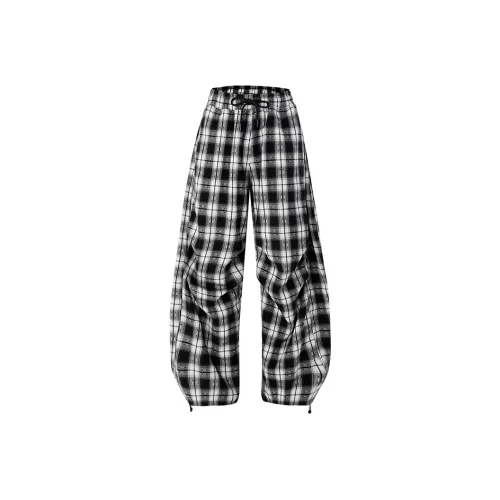 LAMLICKA Повседневные брюки Унисекс Черный Белый Клетка