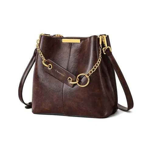 C°BANNER Коровья кожа Сумка на плечо Средний Женские Кофе