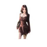 Кофейный, с длинным рукавом, платье