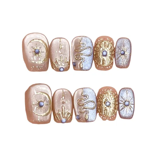 T Z Moonlit Городской Heavy industry Позолоченный Handcrafted False Nail Короткий Фиолетовый золото Градиентный Французский