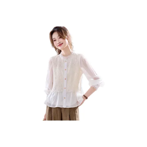 H YXIANG Экрю Женские Рубашки