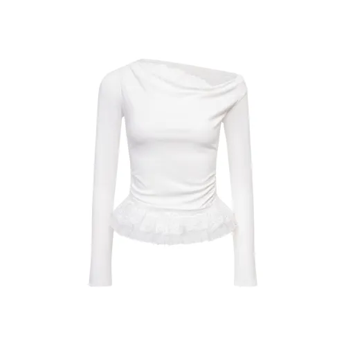 Ariseism Стандартный дизайн Асимметричный Плечо Кружево Длинный рукав Рубашка Женская AUTUMN Готическая Девушка Облегающий крой Топ Женская