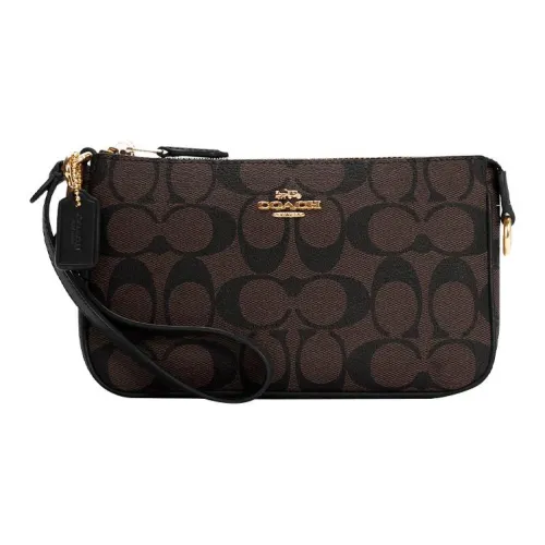 COACH Nolita Холст с покрытием и гладкая кожа Маленькая сумка Сумка через плечо Сумка на запястье Клатч Маленький Женский Коричневый Черный