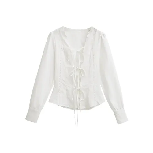 UYH Кружевная отделка Длинный рукав Кардиган Рубашка Женская