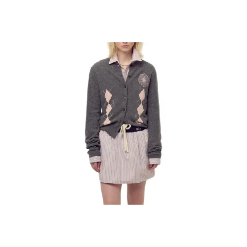 MARDI MERCREDI FW25 Кашемир Смешанный Кардиган Круглый Вырез Аргайл_DEEPGREY Розовый Трикотаж Женский