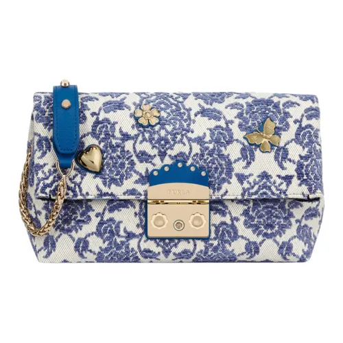 Furla Metropolis Collection Кожа Цепочка Сумка через плечо Средняя Женская Светло-синяя